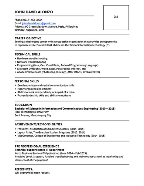 resume sample philippines fresh graduate